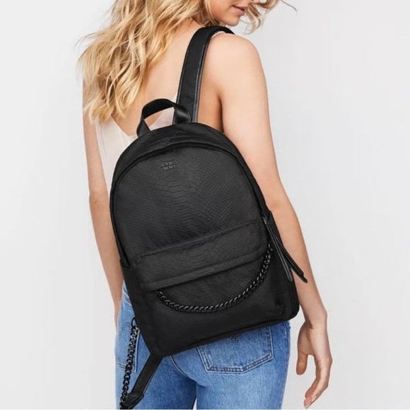 Victoria Secret Python City Black Backpack with Minimalist Design - Picture 1 of 13